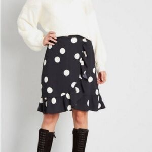 Modcloth It’s a Wrap Polkadot Ruffle Black & White Skirt 20